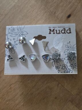Mudd Girls' Silver and Iridescent 5-Pair Earring Set